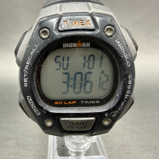 Timex Ironman Watch Men 41mm Digital Black Gray Alarm Chrono Round New Battery0