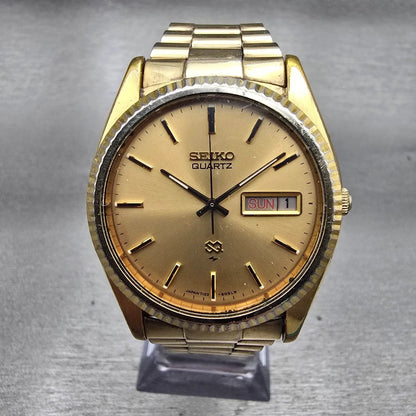 Seiko SQ President Watch Men 36mm Gold Dial Gold Tone Daydate 7123-8059 New Batt0
