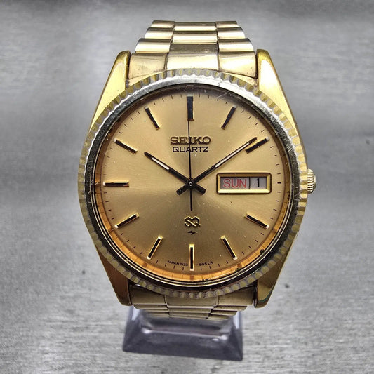 Seiko SQ President Watch Men 36mm Gold Dial Gold Tone Daydate 7123-8059 New Batt0