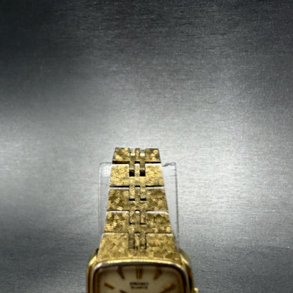 Seiko Watch Women 19mm Champagne Dial Gold Tone Rectangle 1400-6129 New Battery4