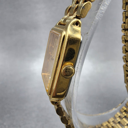Seiko SX Tank Watch Women 17mm Champagne Dial Gold Tone V4015121 New Battery2
