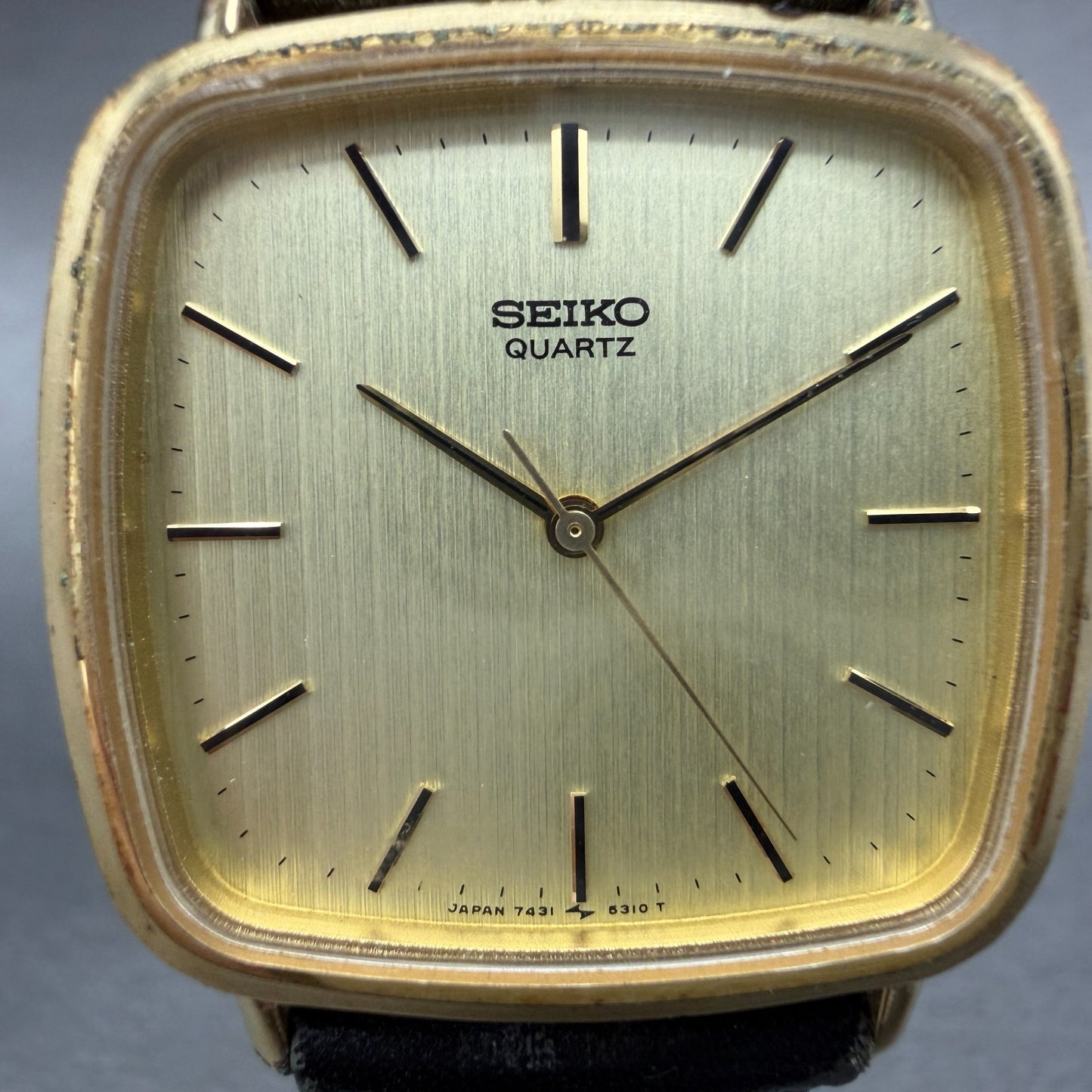 Seiko Watch Men 30mm Champagne Dial Gold Tone Rectangle 7431-5250 New Battery1