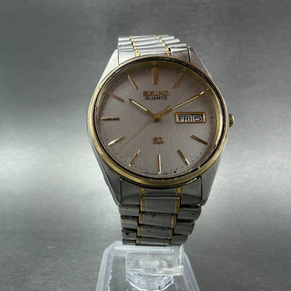 Seiko SQ Watch Men 34mm Silver Dial Two Tone Daydate 5H23-8a09 New Battery KJH75