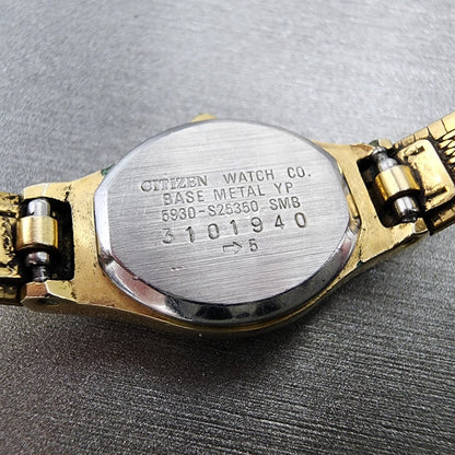 VTG Citizen CQ Watch Women 16mm Black Dial Gold Tone Oval 5930-S25350 New Batt