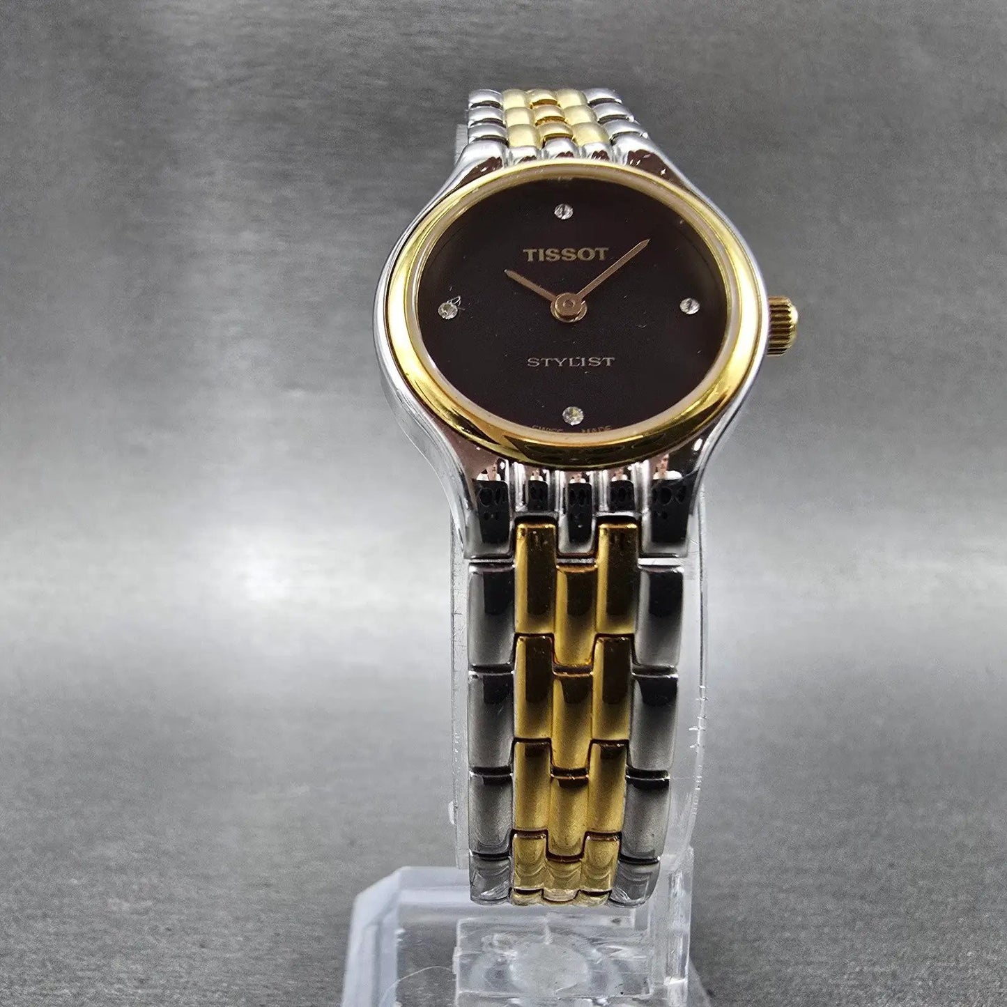 Tissot Stylist Watch Women 23mm Black Dial Two Tone Round V232 New Battery5