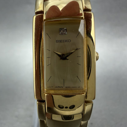 Seiko Tank Watch Women 15mm Champagne Dial Gold Tone 2E200AF0 New Battery2