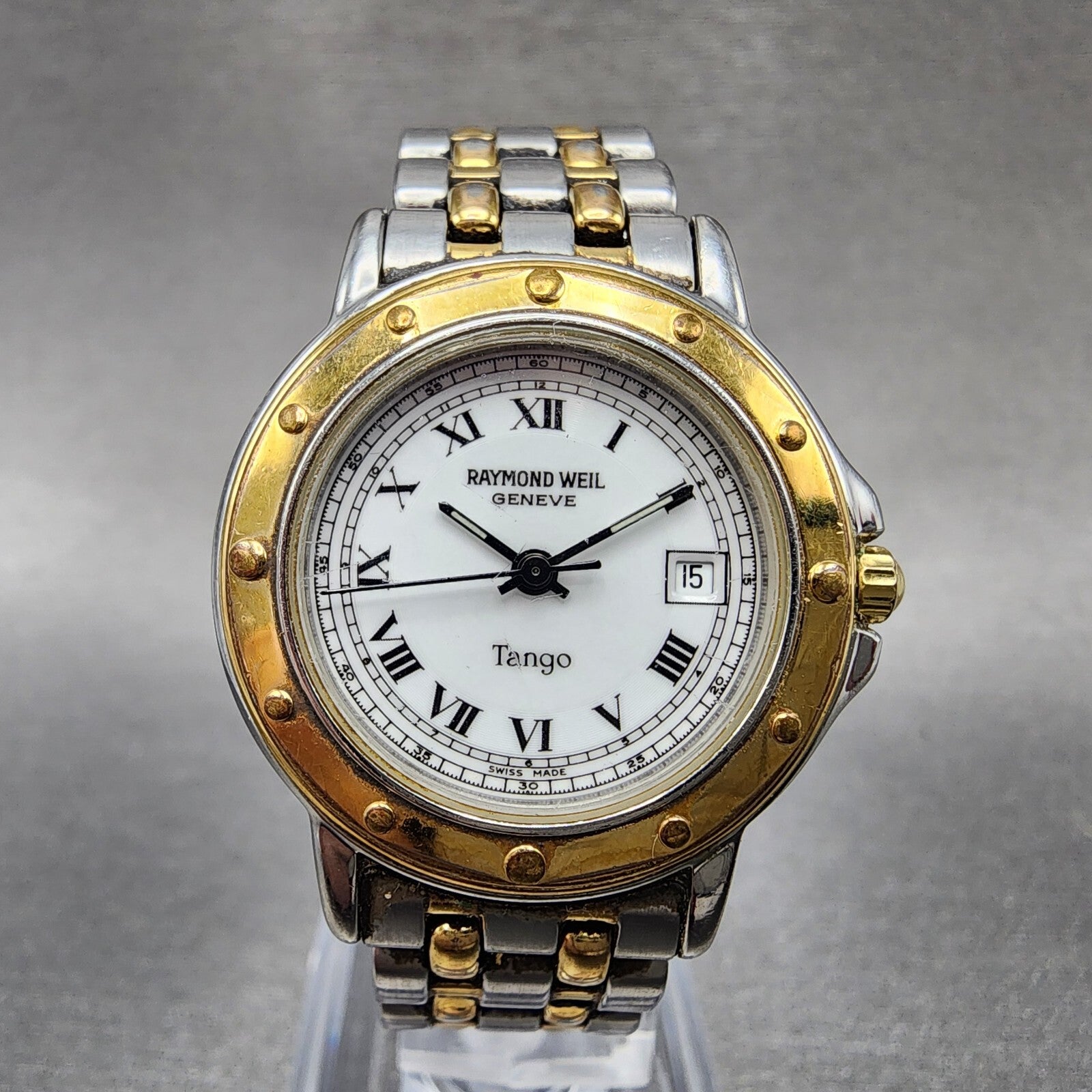 Raymond Weil Tango Watch Women 28mm White Dial Two Tone Date Round New Battery A0