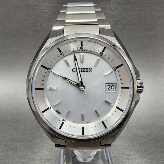 Citizen Attesa Watch Men 41mm White Dial Titanium Date Atomic Round Works
