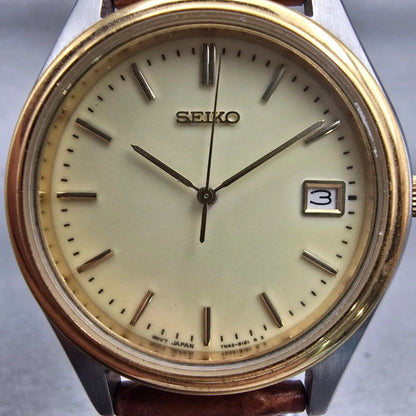 Seiko Watch Men 37mm Luminous Dial Gold Tone Date Round 7N42-8089 New Battery1