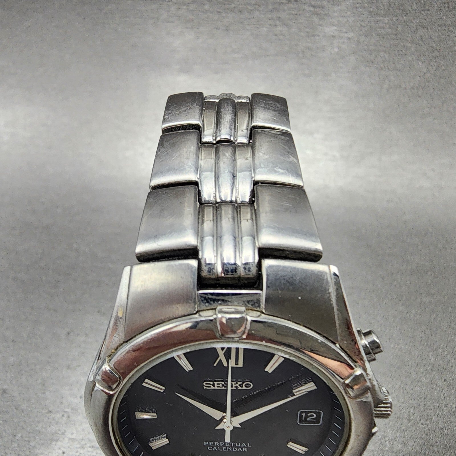Seiko Perpetual Calendar Watch Men 37mm Steel Date Round 6A3200G0 PARTS5