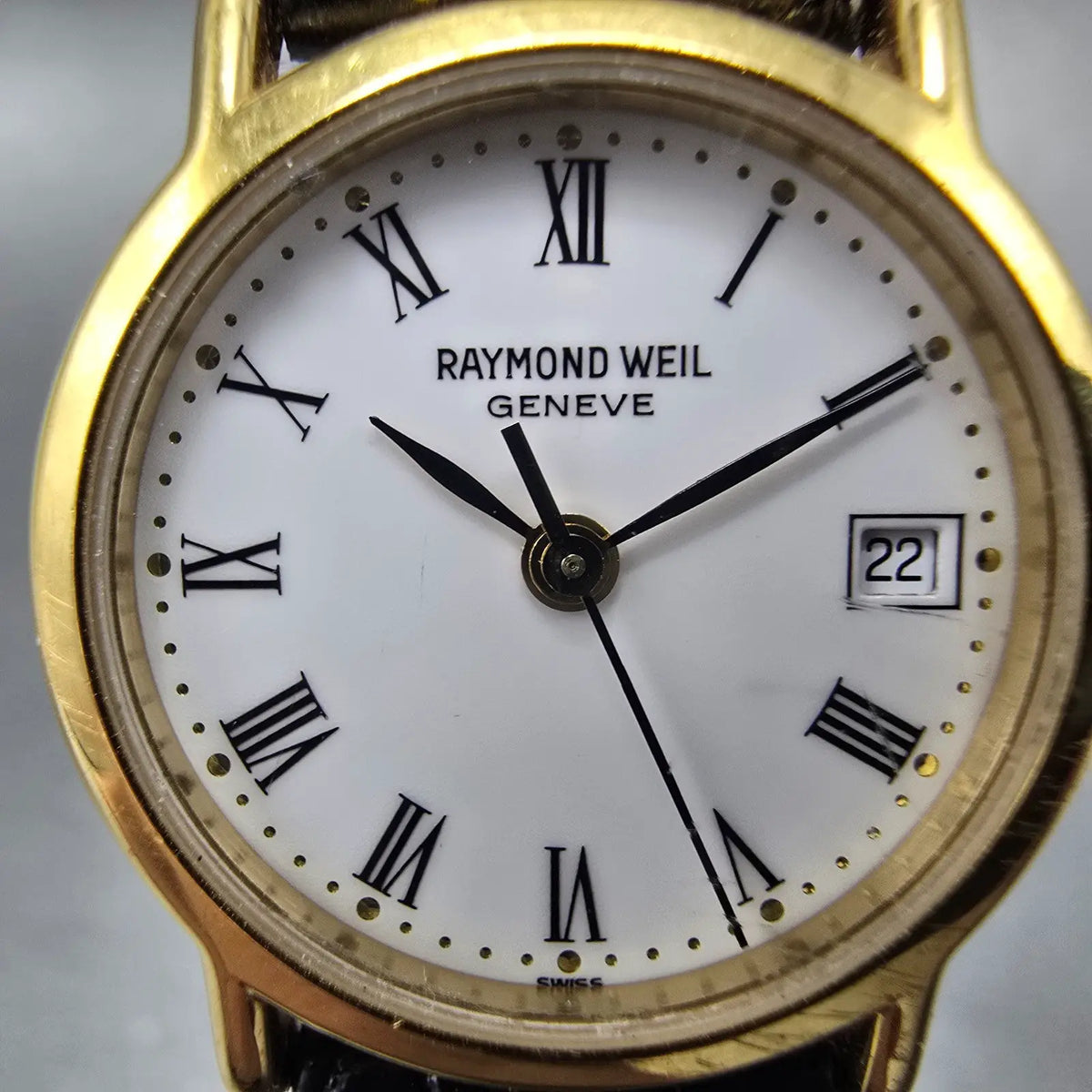 Raymond Weil Watch Women 22mm White Dial Gold Plated Date 5307-2 New Battery1
