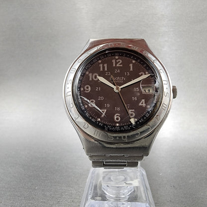 Swatch Irony Happy Joe Watch Men 37mm Gray Dial Steel Date Round New Battery NG15