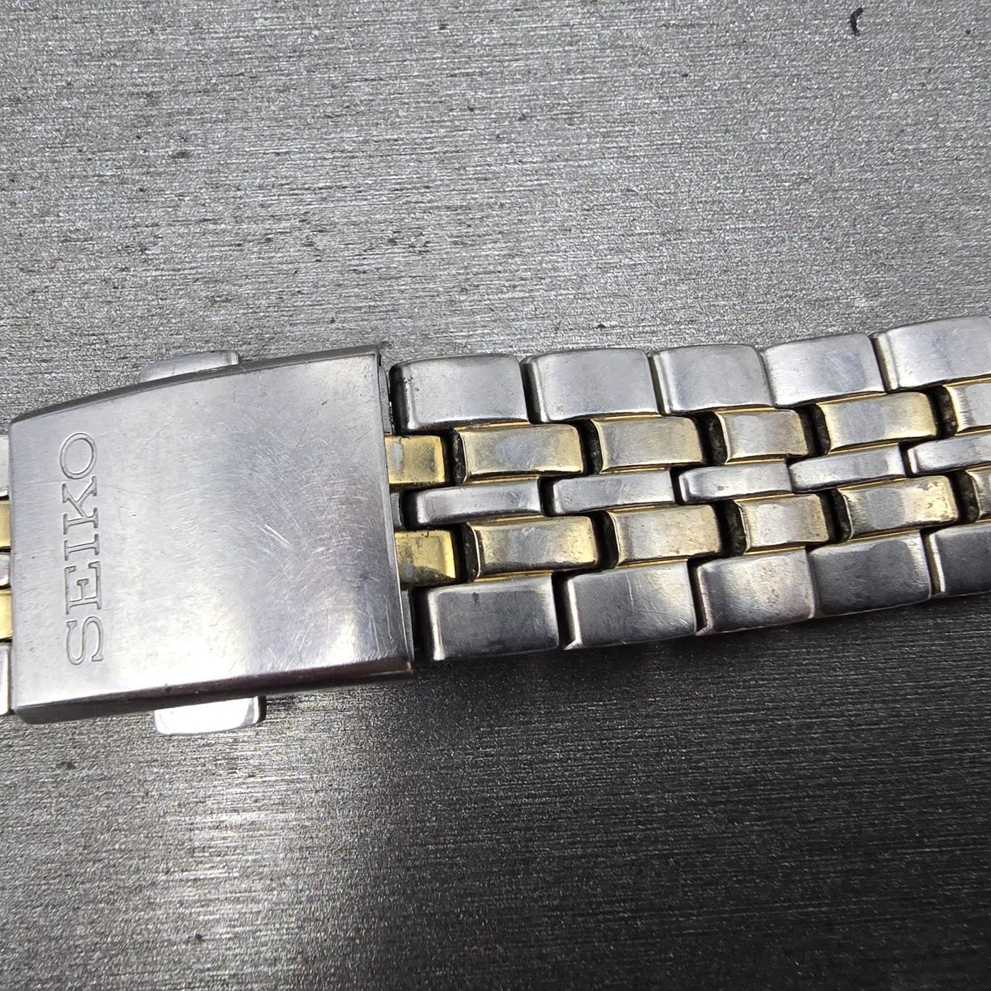 Seiko Bracelet 18mm Stainless Steel Two Tone Tri Folding Clasp VTG Japan 4A4K2C17
