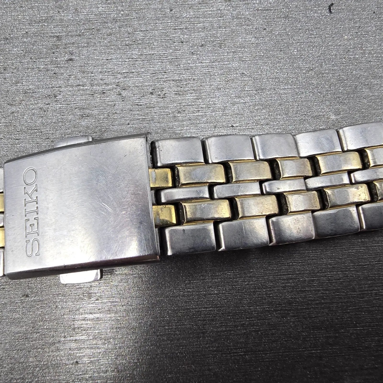 Seiko Bracelet 18mm Stainless Steel Two Tone Tri Folding Clasp VTG Japan 4A4K2C17