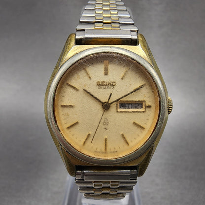 VTG Seiko Watch Women 26mm Cream Dial Gold Tone Daydate Round 26230100 New Batt0
