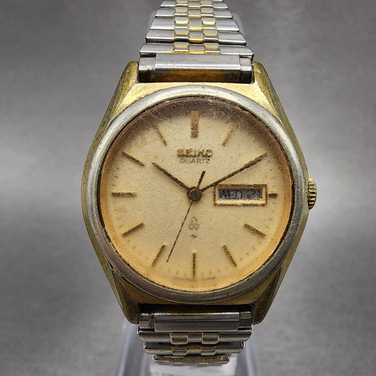 VTG Seiko Watch Women 26mm Cream Dial Gold Tone Daydate Round 26230100 New Batt0