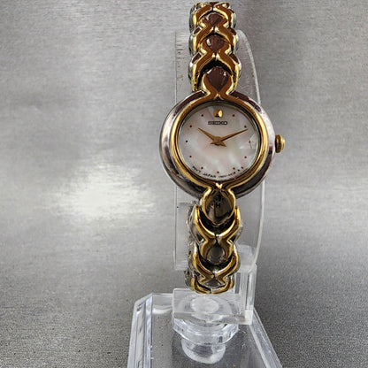 Seiko Watch Women 19mm MOP Dial Two Tone Round Bracelet 1n001d19 New Battery5
