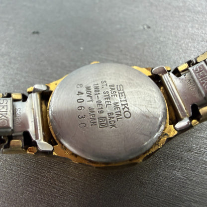 Seiko Watch Women 20mm Champagne Dial Gold Tone Round 1N01-0E19 New Battery VTG9