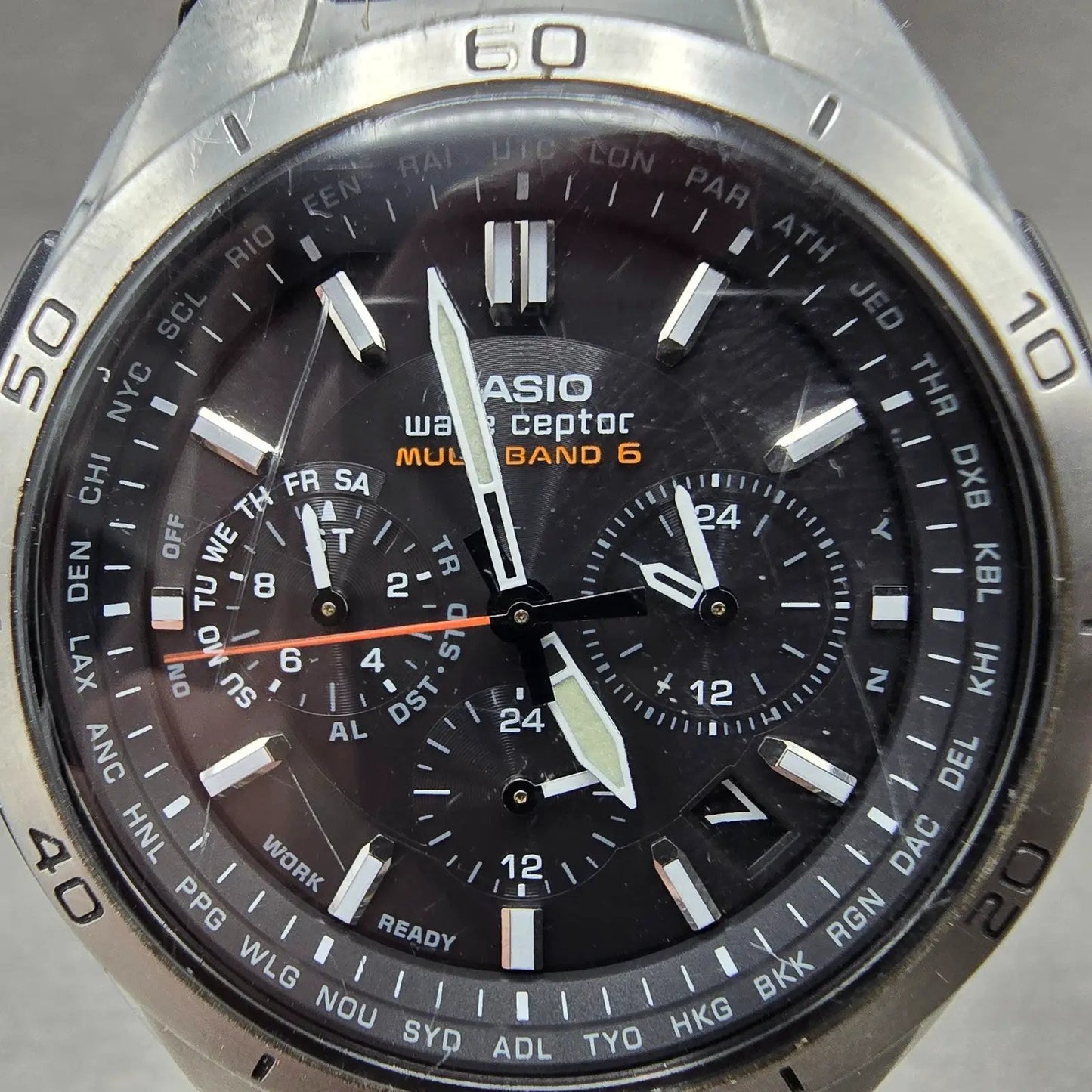 Casio Waveceptor WVQ-M410 Watch Men 43mm Black Dial Silver Tone Date Solar RunsF1