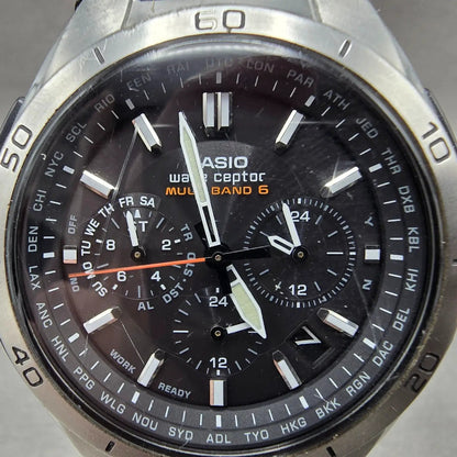 Casio Waveceptor WVQ-M410 Watch Men 43mm Black Dial Silver Tone Date Solar RunsF1
