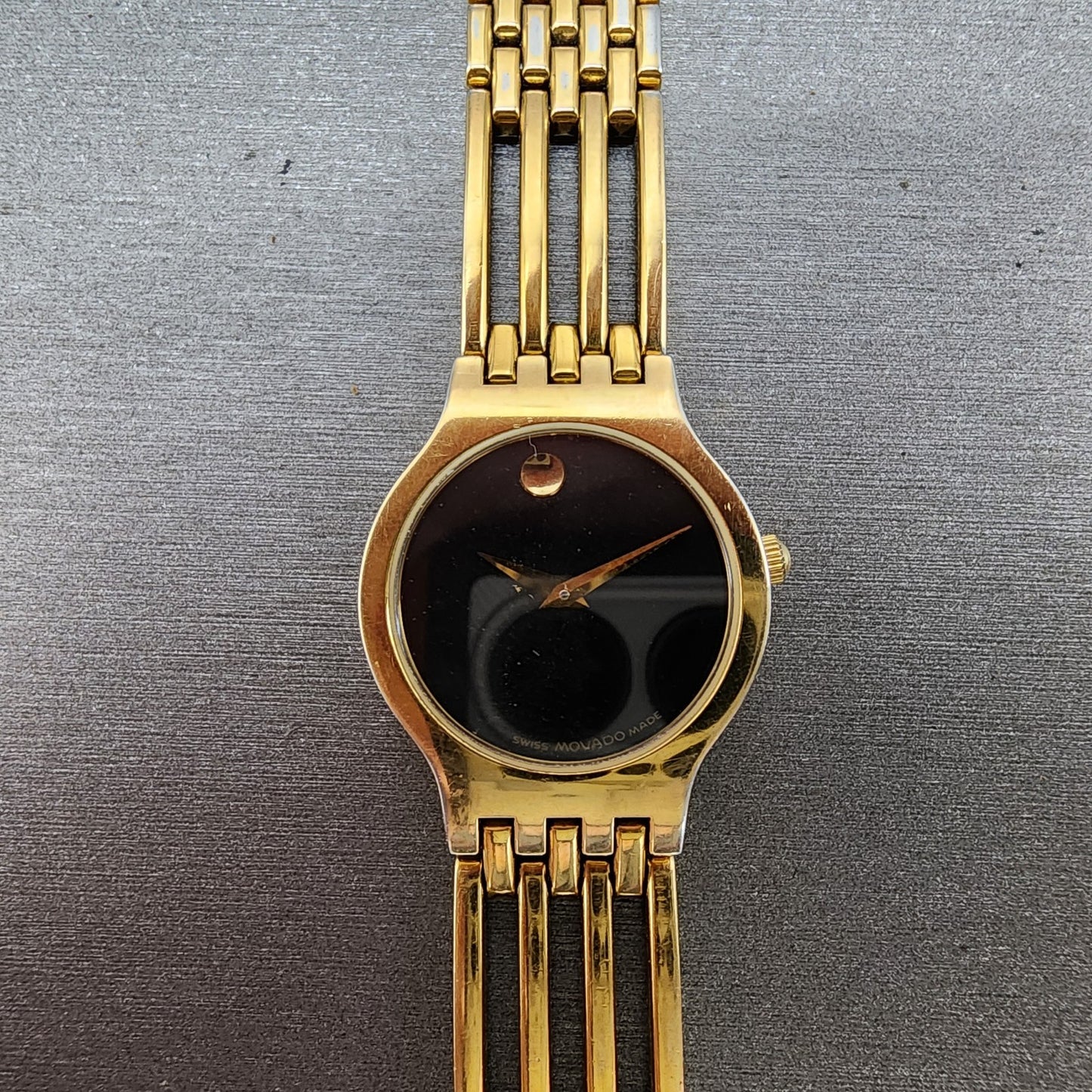 Movado Esprenza Watch Women 23mm Black Dial Gold Tone 8425811 New Battery READ!!0