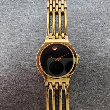 Movado Esprenza Watch Women 23mm Black Dial Gold Tone 8425811 New Battery READ!!0