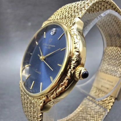 Jules Jurgenson Watch Men 32mm Blue Dial Gold Tone Mesh Band New Battery3