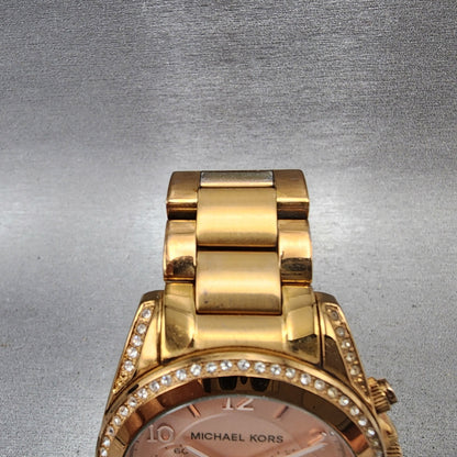 Michael Kors Blair Chronograph Watch Women 40mm Rose Dial Gold Tone Date New Bat4