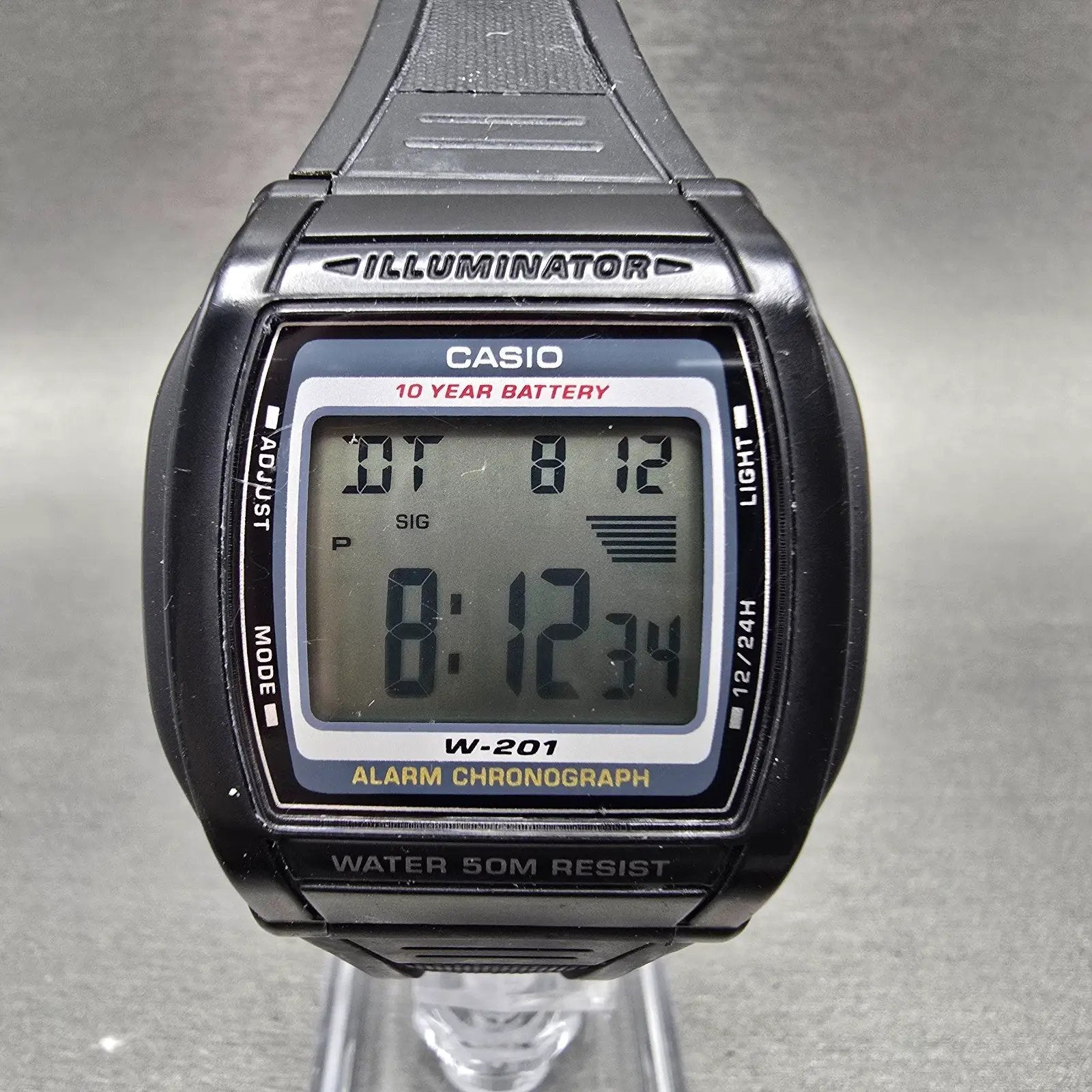 Casio W-201 Watch Men 36mm Black Alarm Chrono Digital Illuminator New Battery LP0