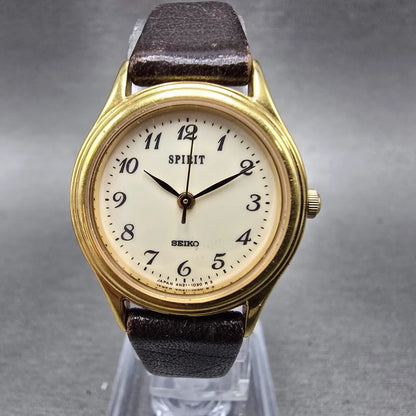 Seiko Spirit Watch Women 24mm Cream Dial Gold Tone Round 4N21-0540 New BattD0
