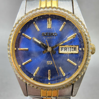 Seiko SQ Watch Women 24mm Blue Dial Two Tone Daydate Round New Battery KJ781