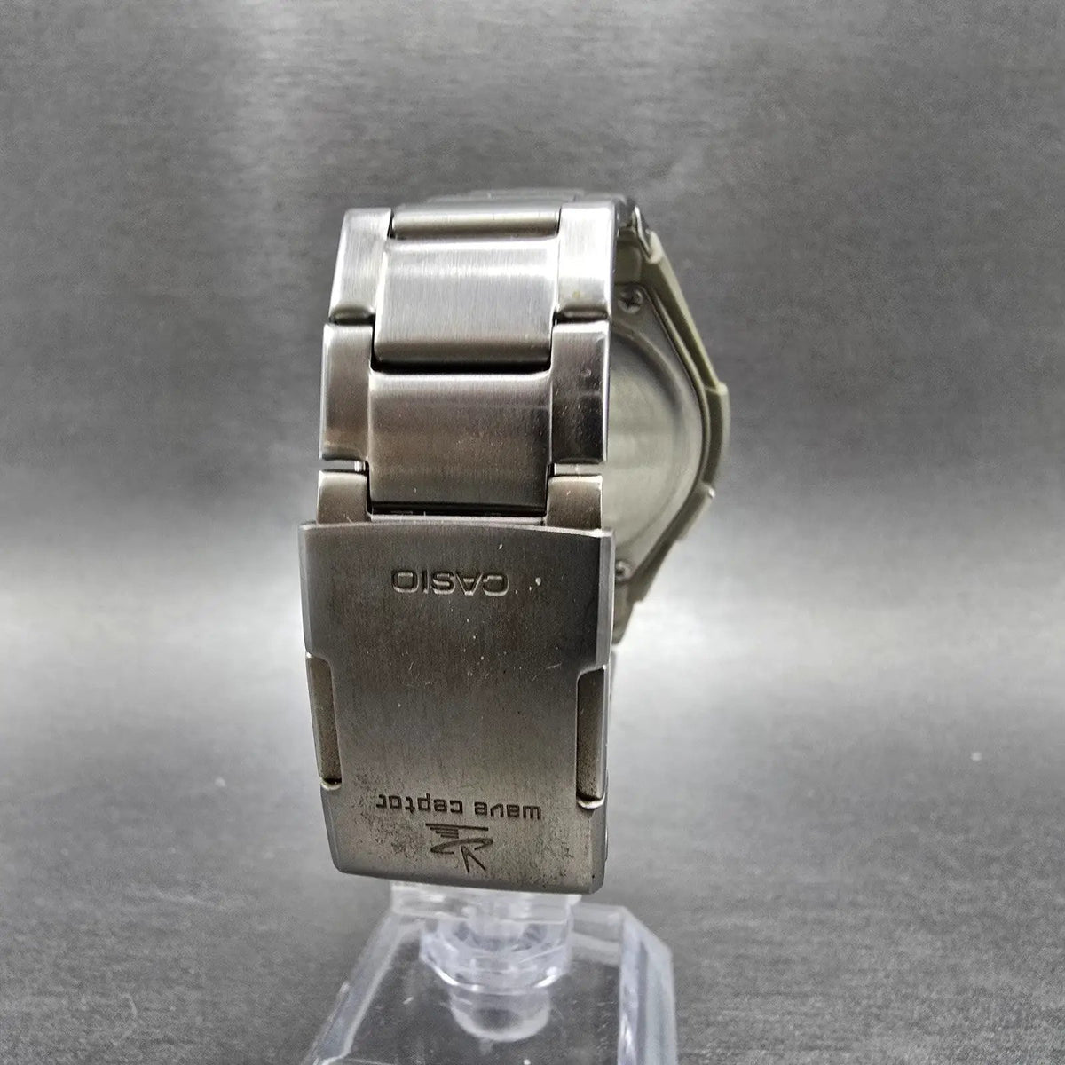 Casio Wave Ceptor Watch Men 43mm Champange Dial Silver Solar Alarm Daydate Runs7