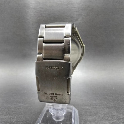 Casio Wave Ceptor Watch Men 43mm Champange Dial Silver Solar Alarm Daydate Runs7