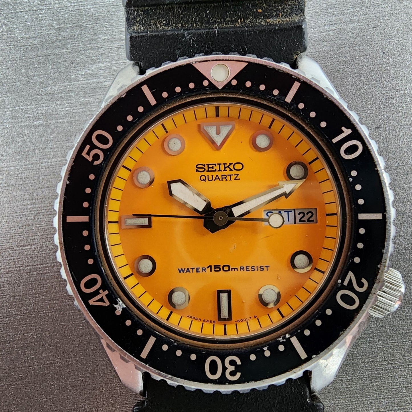 Seiko Diver Watch Men 38mm Orange Dial Silver Tone Daydate 6458-600a New Battery