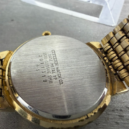 Citizen Watch Men 33mm White Dial Gold Tone Date 5510-S19546 New Battery VTG9