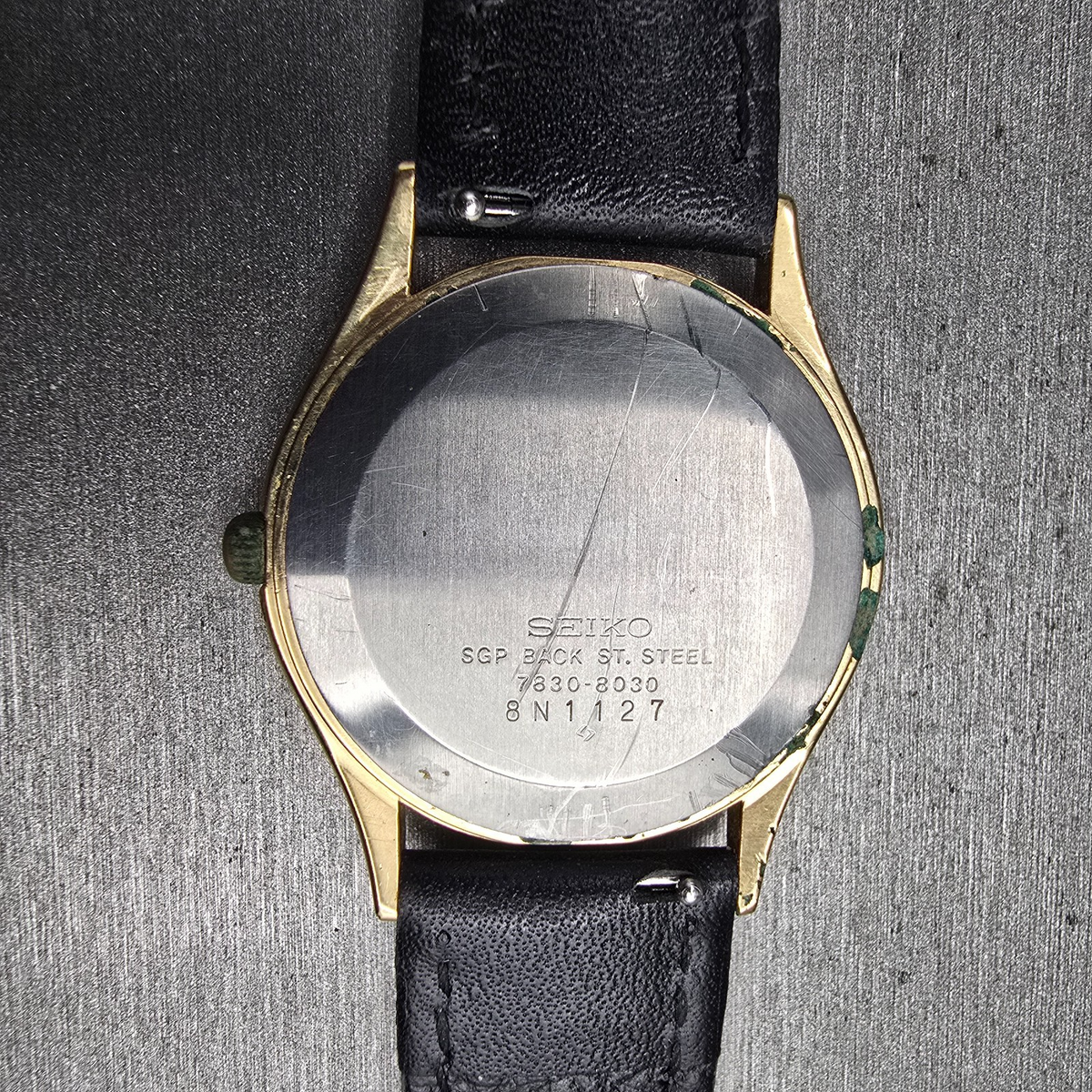 Seiko Watch Men 33mm Ivory Dial Gold Tone Round 7830-8030 New Battery Vintage10