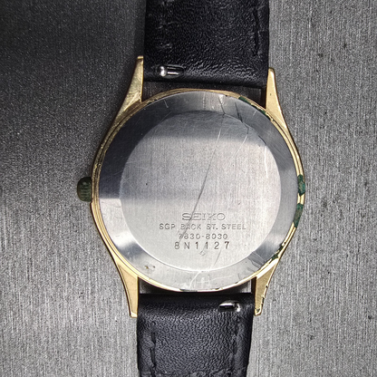 Seiko Watch Men 33mm Ivory Dial Gold Tone Round 7830-8030 New Battery Vintage10