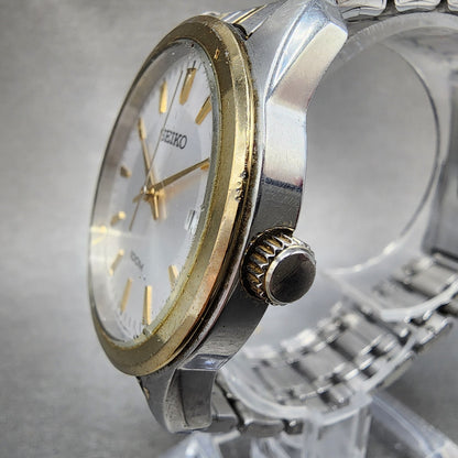 Seiko 100m Watch Men 39mm Silver Dial Two Tone Date Round 7n420fl0 PARTS3