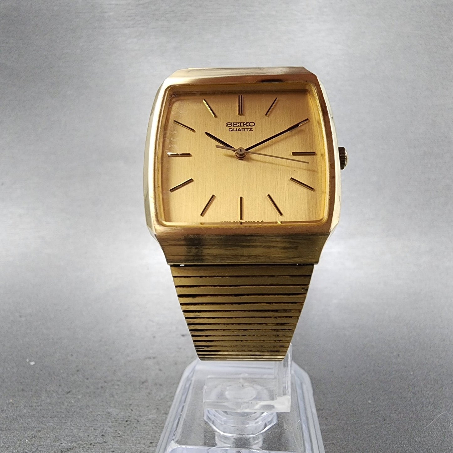 Seiko Watch Men 30mm Champagne Dial Gold Tone Rectangle 34215229 New Battery5