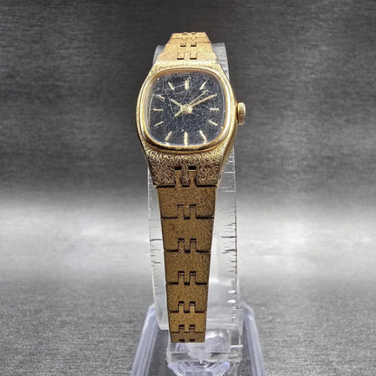 Seiko Watch Women 16mm Black Dial Gold Tone Oval 7321-5399 New Battery Vintage 55