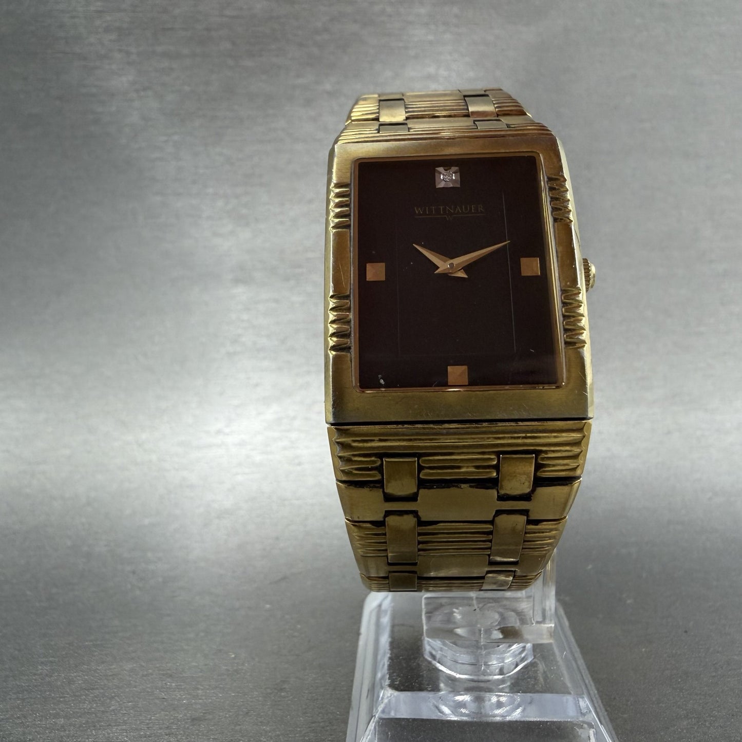 Wittnauer  Tank Watch Men 28mm Black Dial Gold Tone Rectangle 11D16 New Battery5