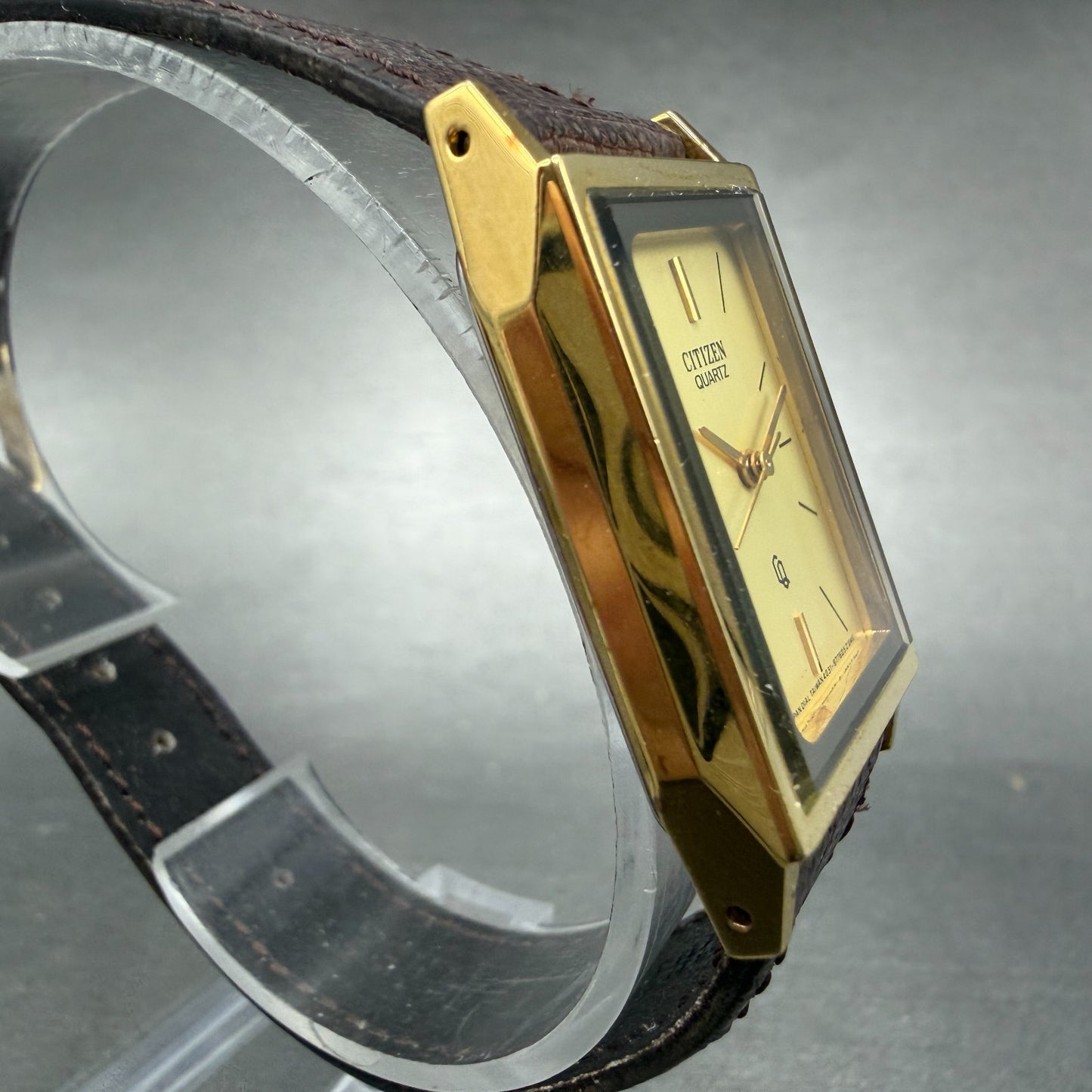 Citizen CQ Tank Watch Unisex 24mm Champagne Dial Gold Tone Rectangle New Bat NOS3