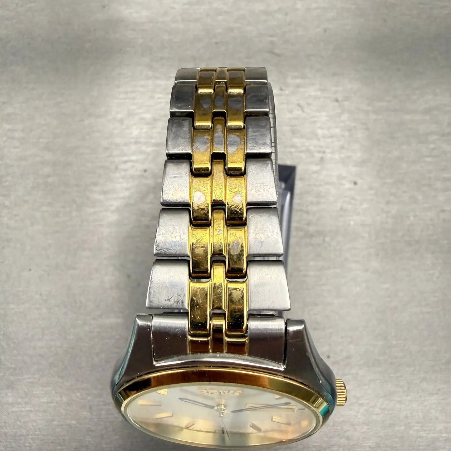 Seiko Watch Men 37mm Silver Dial Two Tone Daydate Round 7N43-9048 New Battery4