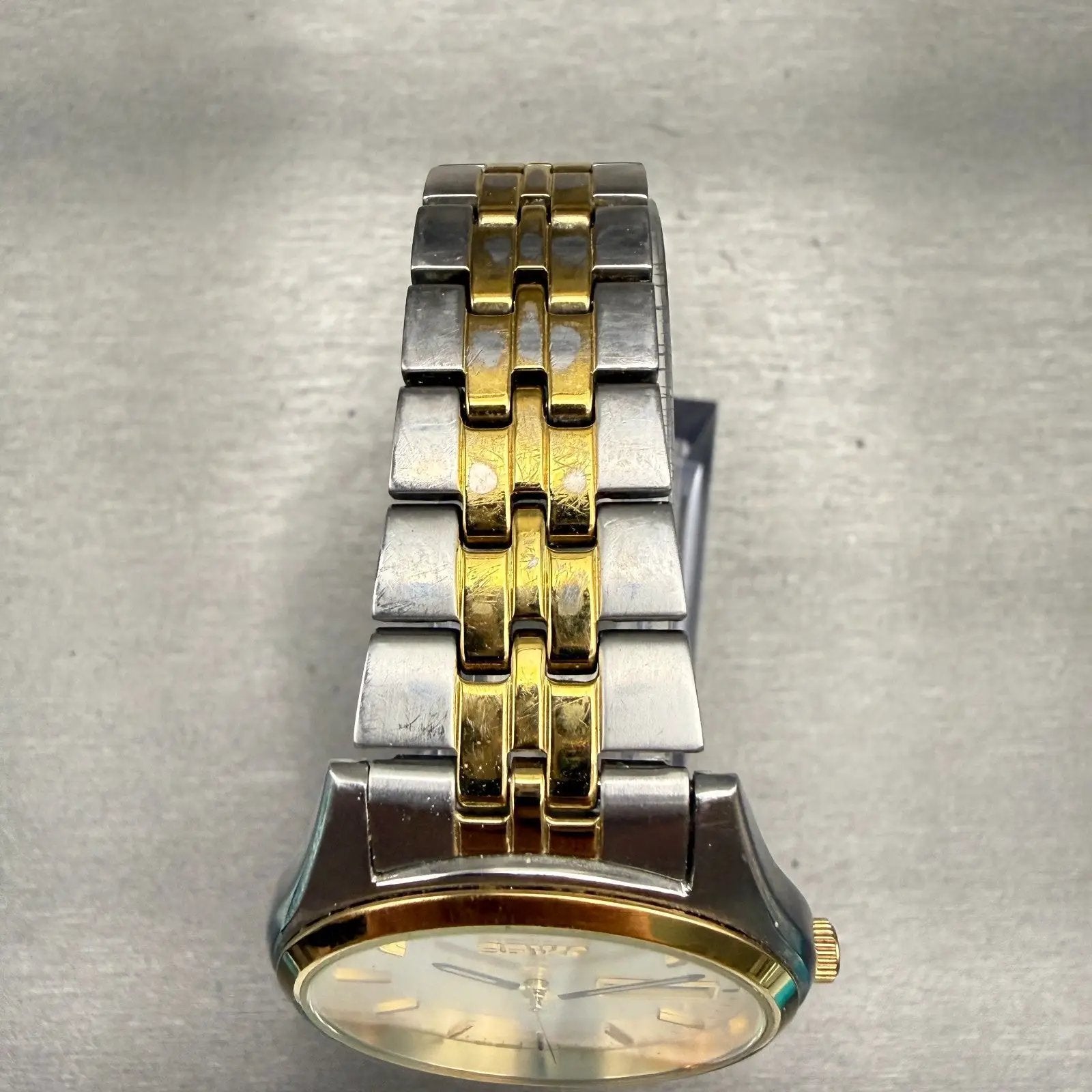 Seiko Watch Men 37mm Silver Dial Two Tone Daydate Round 7N43-9048 New Battery4
