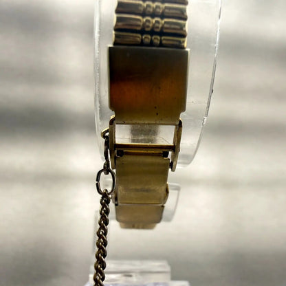 Seiko Watch Women 17mm Black Dial Gold Tone Rectangle 2B20-5000 New Battery VTG7