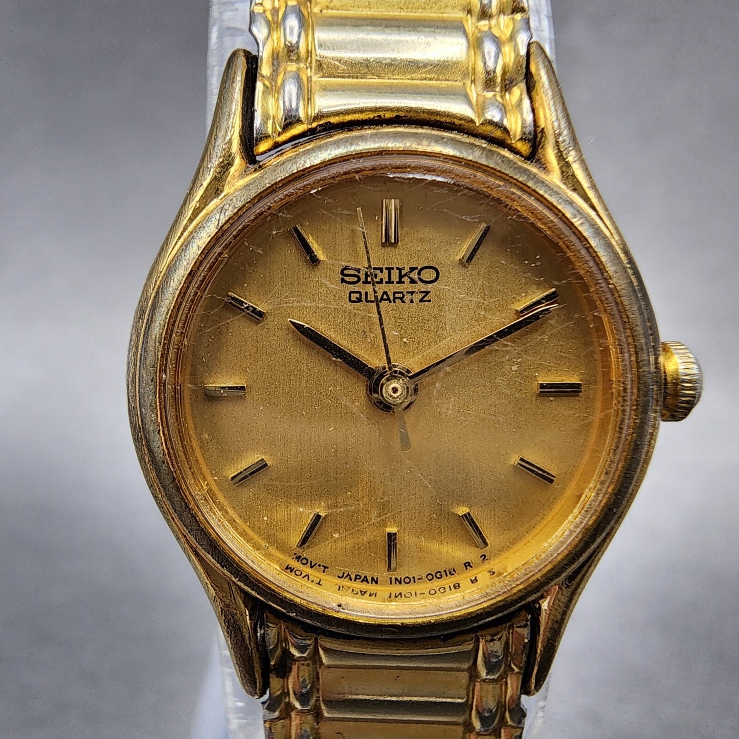 VTG Seiko Watch Women 20mm Gold Dial Gold Tone Round 1N01-0E19 New Battery