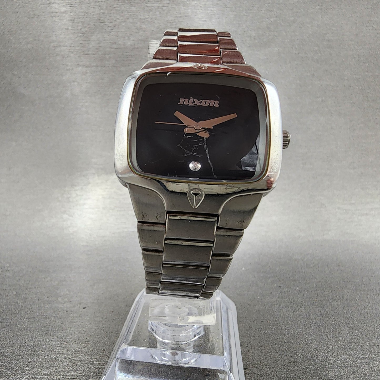 Nixon The Player Watch Women 33mm Black Dial Steel Rectangle New Battery5