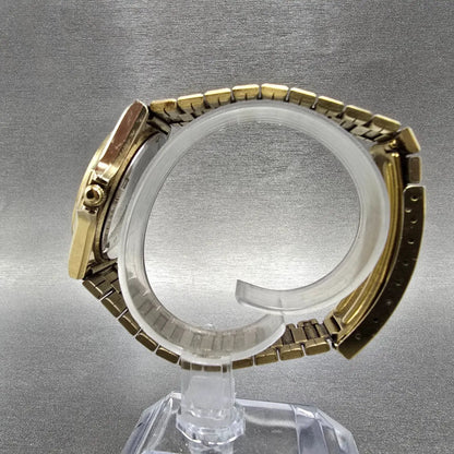 Seiko SQ Watch Men 38mm Gold Dial Gold Tone Daydate 8123-6009 New Battery VTG6