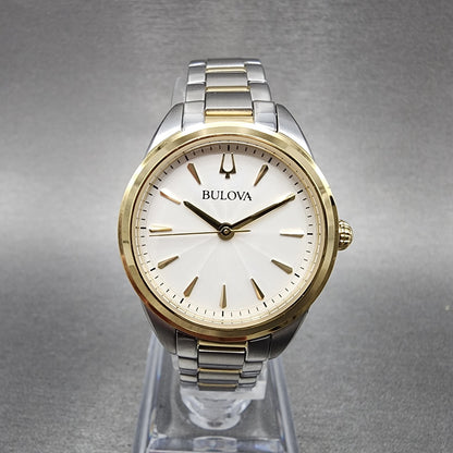 Bulova Sutton Watch Women 28mm White Dial Two Tone Round Stainless Steel 98L2770
