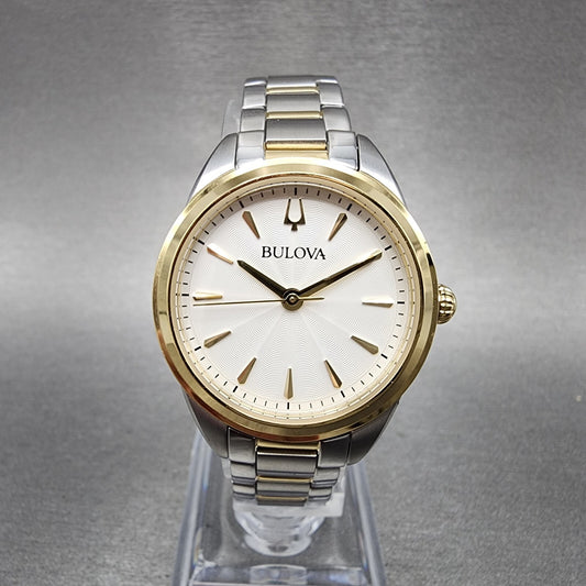Bulova Sutton Watch Women 28mm White Dial Two Tone Round Stainless Steel 98L2770